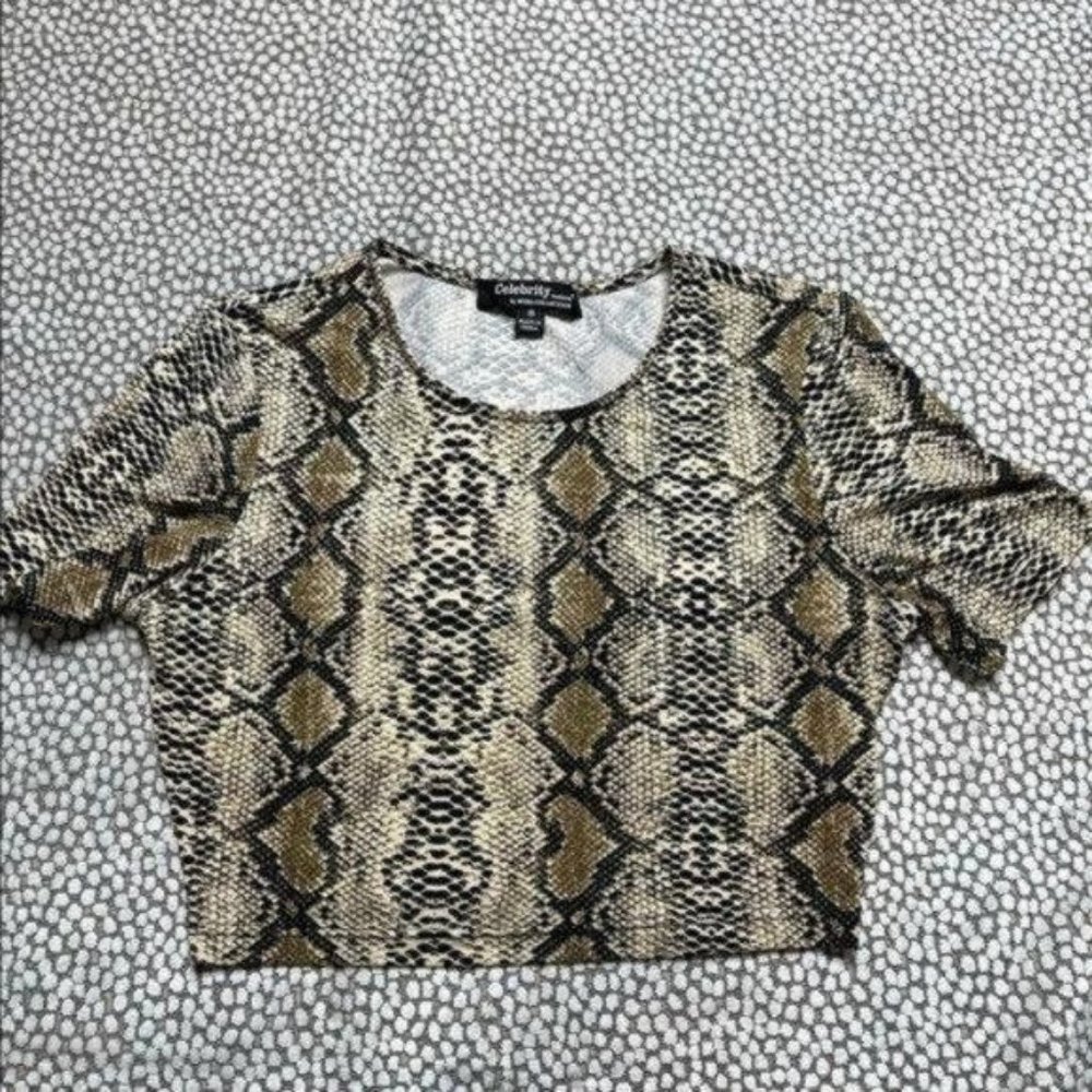 Snake Print Short Sleeve Crop Top Size S